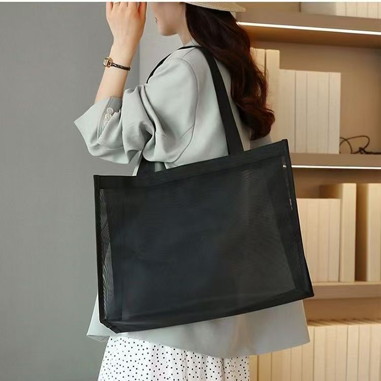 Mesh Transparent Shopping Bag, Large Capacity, Zipper Mesh Shoulder Bag for Women, Suitable for Shopping Malls and Car Exhibitions, Beach Bag, Can Be Printed with Logo Mesh Transparent Shopping Bag, Large Capacity, Zipper Mesh Shoulder Bag for Women, Suitable for Shopping Malls and Car Exhibitions, Beach Bag, Can Be Printed with Logo