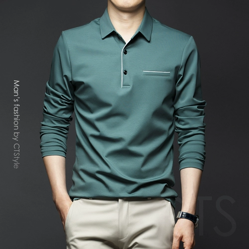Трендовый универсальный хлопковый лонгслив, элитная футболка polo для отдыха, облегающий крой