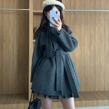 秋冬新款设计感单排扣双面羊毛大衣女中长款显瘦毛呢外套配背包