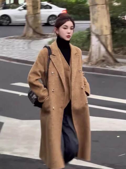 Korean style slimming double-sided cashmere coat and vest two-piece set mid-length autumn woolen blazer for women