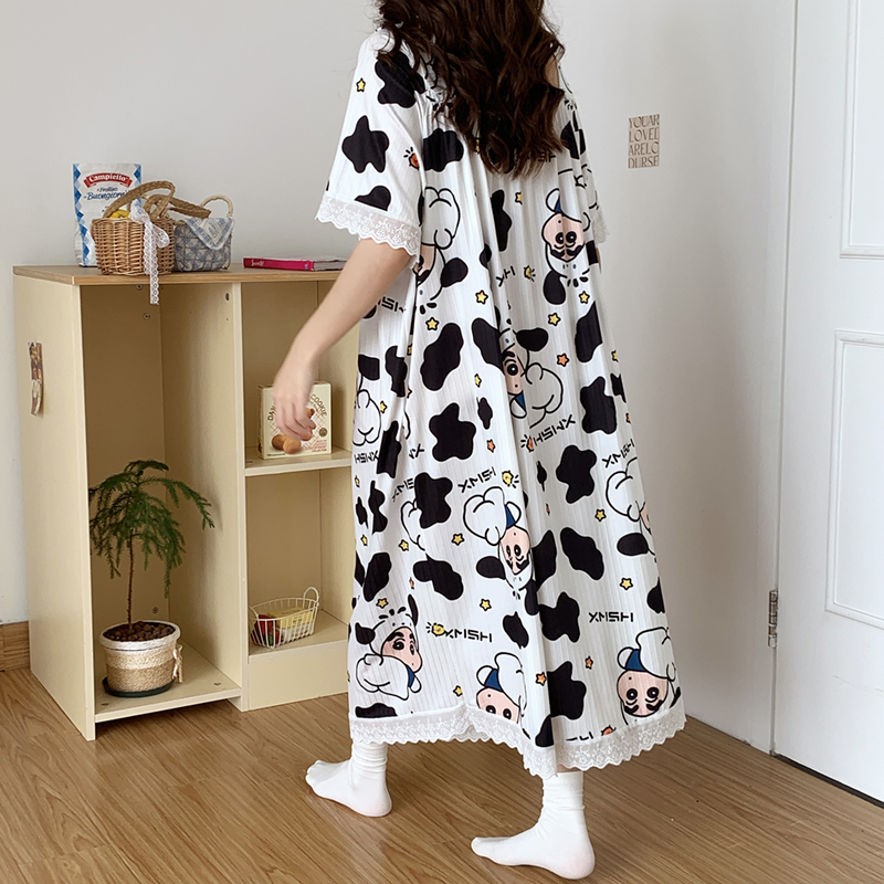 Plus Size Nightgown for Women 150kg Summer Modal Cartoon Cow Sweet Girl Student Princess Style Loose Fit