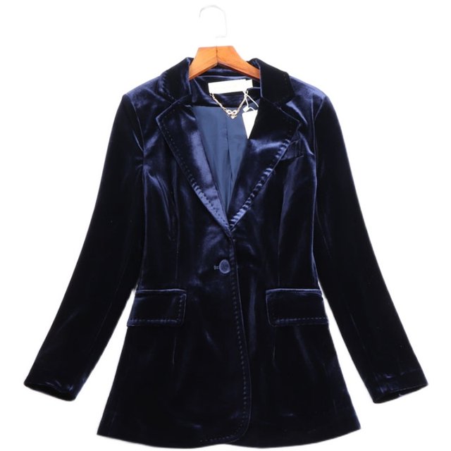 Xuanying Landi ຂອງແທ້ velvet suit jacket suit collar slim temperament ສີດໍາ velvet suit top ສໍາລັບແມ່ຍິງ