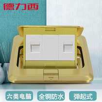 Delixi double computer ground plug two-digit Class 6 computer network cable floor plug All copper waterproof class 6 network ground plug