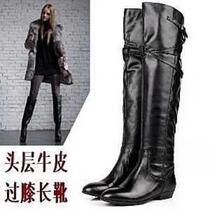 Back in Europe and America autumn and winter leather boots biker boots flat boots Ping boots over-the-knee plus Velvet female winter boots