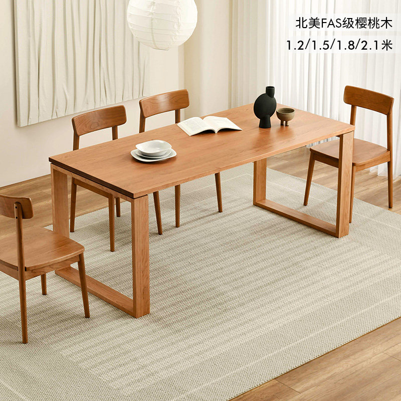 フェデラルファニチャー無垢材大型長方形ダイニングテーブル、家庭用チェリー材テーブルと椅子セット、シンプルなダイニングテーブル