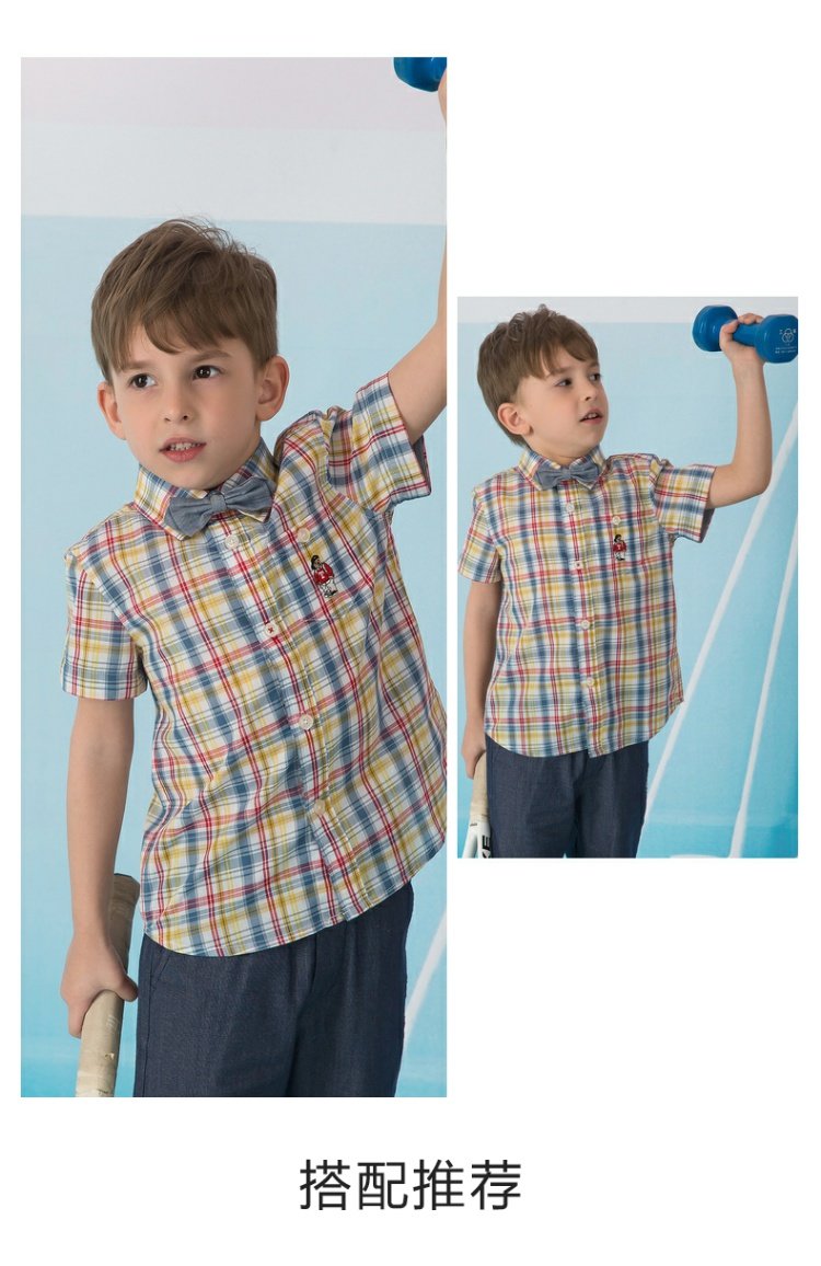 TeenieWeenieKids gấu trẻ em mùa hè kẻ sọc ngắn tay áo sơ mi kẻ sọc ngắn tay - Áo sơ mi áo sơ mi kiểu cho bé gái