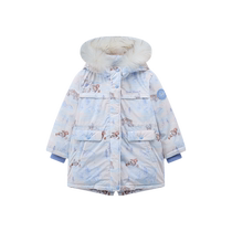 TeenieWeenie Kids Bear Childrens Wear 24 Winter Girls Full Print Fur Collar Bear Core Warm Parka Down Jacket