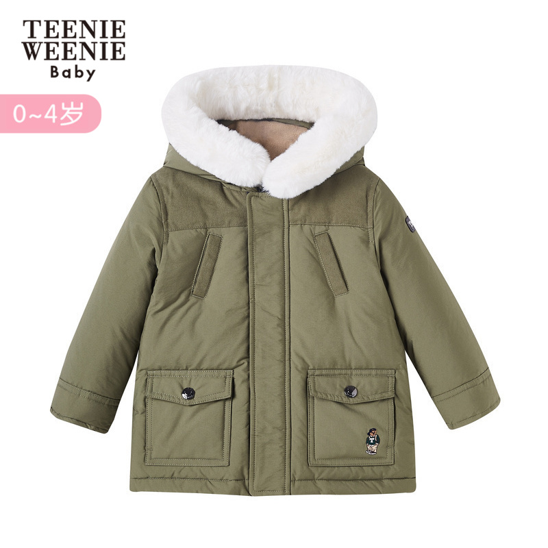 Teenie Weenie Kids Kids Baby Baby xuống áo khoác nam Big tóc cổ áo ấm mùa đông Coat.