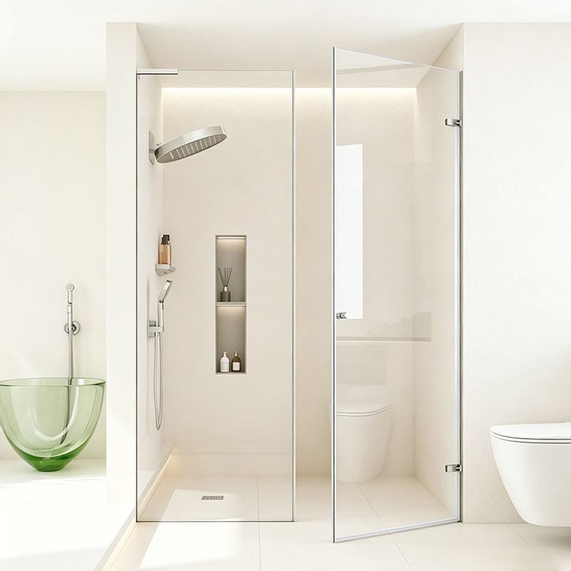 Frameless Minimalist Shower Room Glass Partition for Dry and Wet Separation in Bathroom, Flush-Mounted Embedded Design Frameless Minimalist Shower Room Glass Partition for Dry and Wet Separation in Bathroom, Flush-Mounted Embedded Design