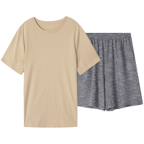 Embrys counter new product mens cotton and linen short-sleeved pajamas set summer solid color simple home wear ELM0586