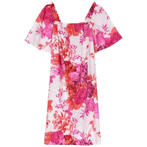 Tang Yans same style Embry counter new product square collar printed cotton short nightgown womens loose home skirt EL00727
