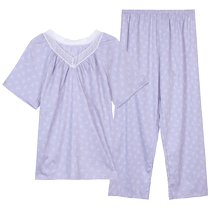 Embrys counter new product summer printed v-neck pure cotton pajamas for women to wear outside home clothes set EL00746