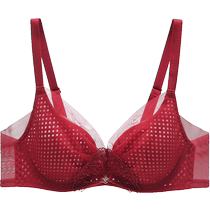 (Wind Nest Cup) Embry Fang Xile Jia An Ben Ming Nian Red Bra Womens Mesh Thin Large Breasts Showing Small Underwear