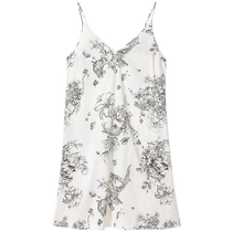 Embry printed mulberry silk cotton V-neck suspender nightgown for women comfortable thin home skirt EL00486