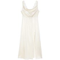 Embrys counter new product mulberry silk thin swung collar nightgown female sexy lace beautiful back home skirt EL00528