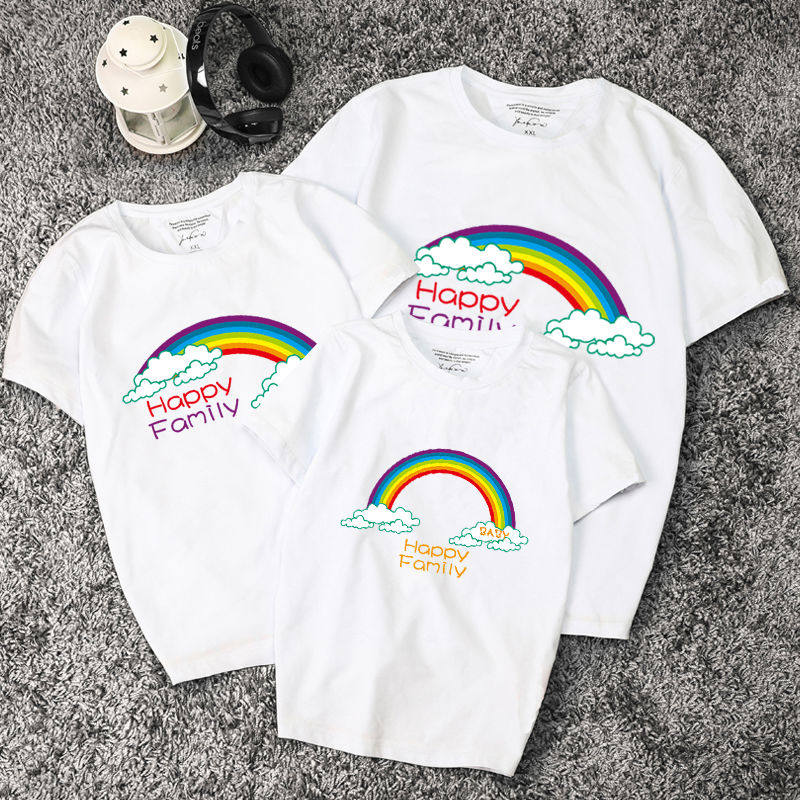 Cotton large size parent-child summer short sleeve T-shirt family of three and four mother and daughter family suit custom printing