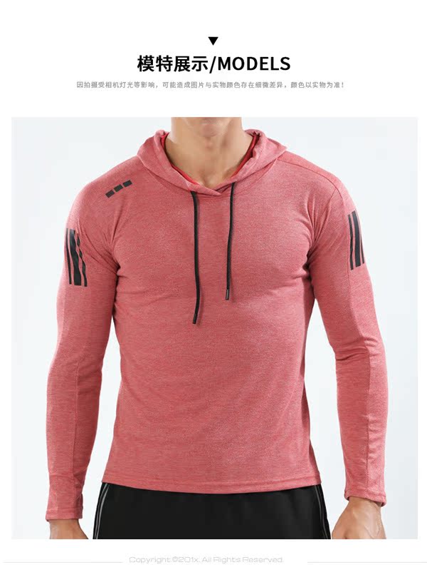Quần áo thể dục thể thao nam khô nhanh tay áo thun cotton mỏng trùm đầu kéo dài đào tạo áo len thể dục màu đỏ chạy - Quần áo tập thể hình áo quần tập gym