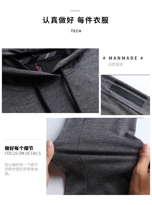 Quần áo thể dục thể thao nam khô nhanh tay áo thun cotton mỏng trùm đầu kéo dài đào tạo áo len thể dục màu đỏ chạy - Quần áo tập thể hình áo quần tập gym