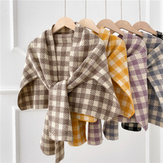 шарф 秋冬格子围脖装饰围巾针织打结大披肩两用搭肩百搭装饰护颈坎肩女