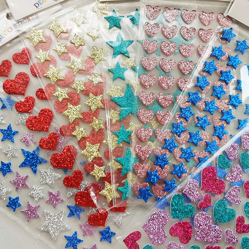 bling sparkling peach heart five-pointed star baby diary growth file album hand account decorative sponge sticker