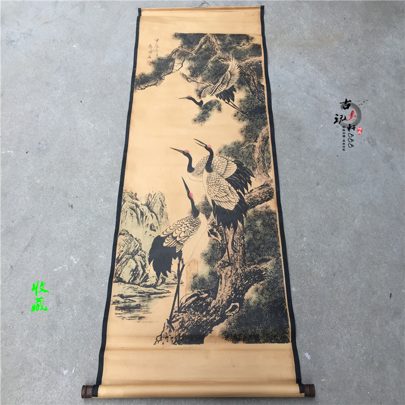 Antique do old calligraphy and painting Chinese painting ancient painting celebrity calligraphy landscape figure painting living room office decoration painting four cranes
