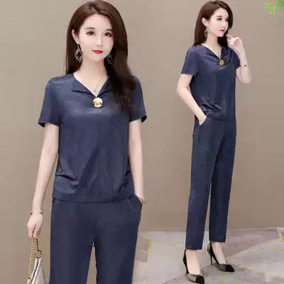 This year's popular professional suit female 2021 new summer elegant temperament short-sleeved V-neck top with casual straight pants