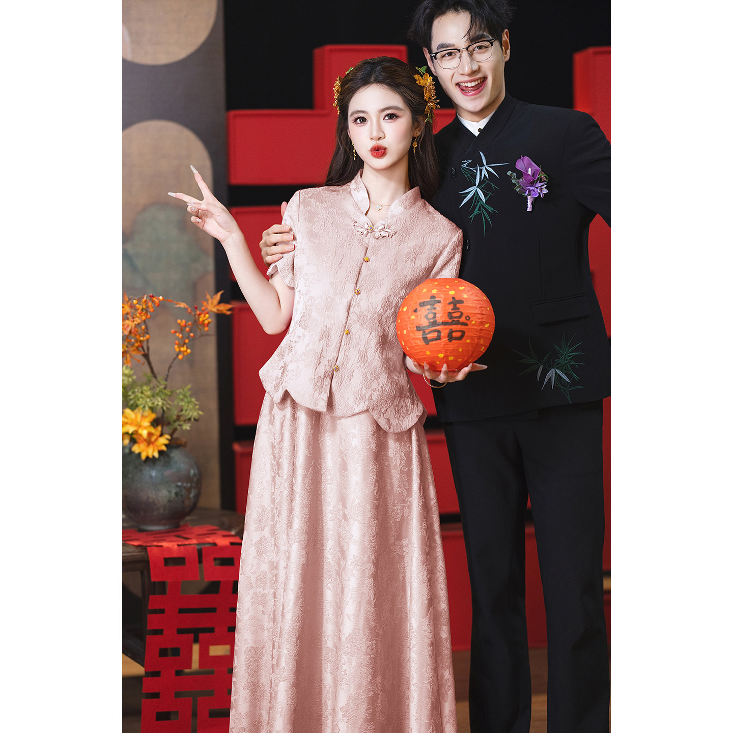 Розовый новый китайский стиль для беременных женщин, cheongsam, тост, костюм-двойка, платье для помолвки, юбка, женский плюс размер, толстый, мм, прикрывающий живот, задняя дверь