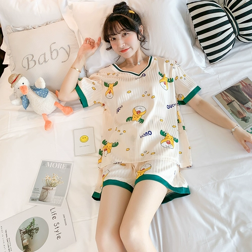 Шелковая летняя милая мультяшная пижама, комплект, 2025 года, премиум класс, короткий рукав
