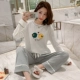 Bộ đồ ngủ nữ mùa thu cotton dài tay phong cách hàn quốc tươi sinh viên mùa xuân và mùa thu tại nhà dịch vụ mỏng phần đông và mùa hè bộ đồ hai mảnh - Cha mẹ và con