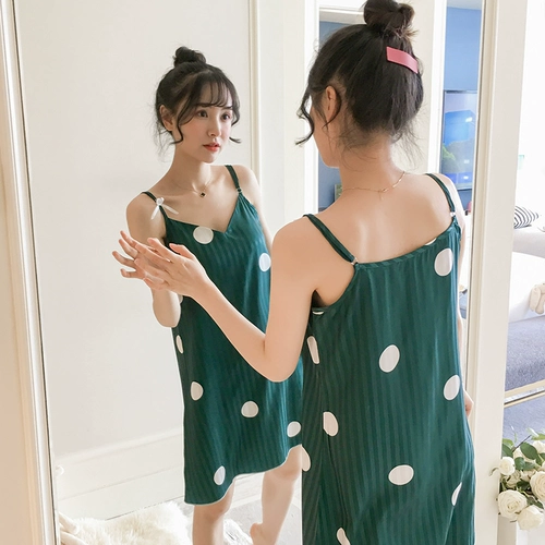 Топ с чашечками, пижама, шелковая летняя тонкая юбка, милое свежее платье-комбинация, в корейском стиле