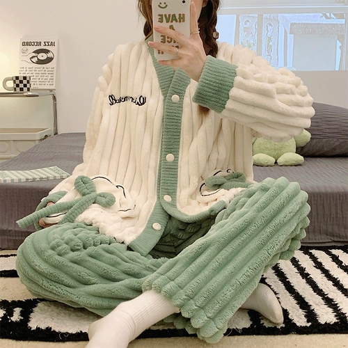 Пижама, демисезонный коралловый бархатный фланелевый комплект, популярно в интернете