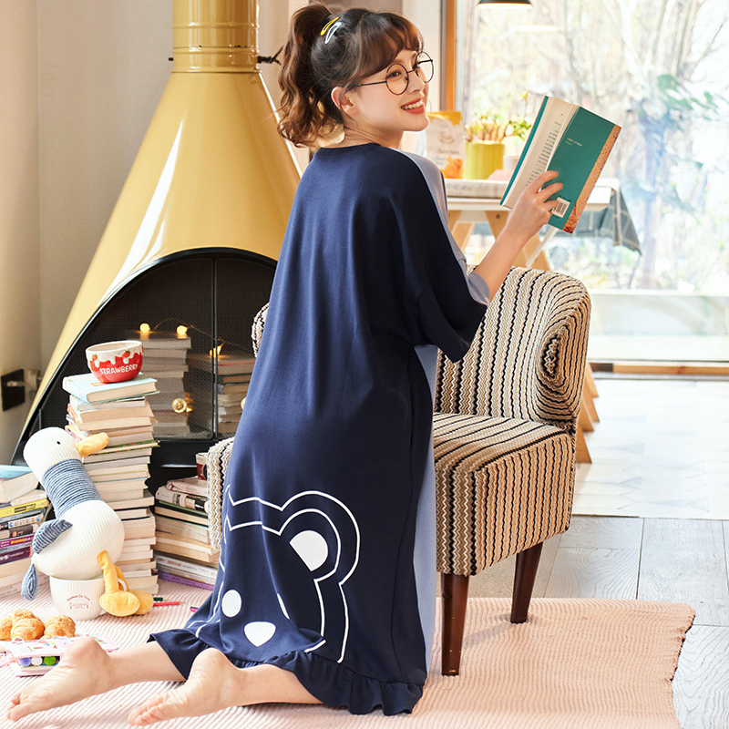 Pajama nữ mùa hè bông mỏng ngắn tay lỏng cỡ lớn quần áo nhà mùa hè sinh viên dễ thương ròng đồ ngủ pop đỏ.