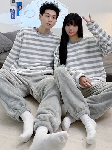 Демисезонная коралловая бархатная брендовая пижама для отдыха для влюбленных, фланелевый комплект