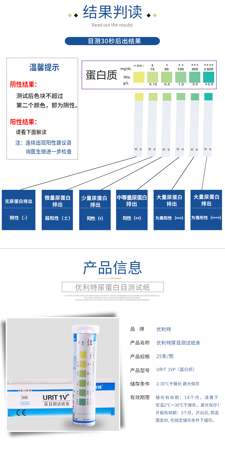 药房同款 优利特 尿蛋白自测试纸 25次 图3
