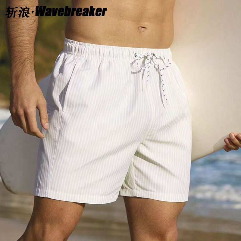Wave-Cut Striped Beach Shorts, Swim Trunks, Suitable for Water Activities, Hot Spring Pants, Sports Shorts, Surfing Shorts, with Inner Lining, Quick-Drying, Men's Wave-Cut Striped Beach Shorts, Swim Trunks, Suitable for Water Activities, Hot Spring Pants, Sports Shorts, Surfing Shorts, with Inner Lining, Quick-Drying, Men's