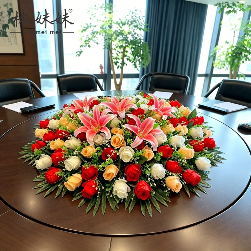 Hotel Artificial Table Flower Arrangement, Flower Placement on the Center Turntable of the Round Table, Flower Arrangement, Fake Flowers, Private Room Tabletop Landscape Decoration