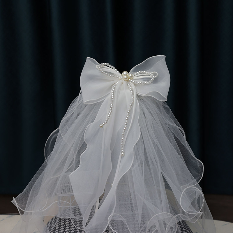 Bridal headwear Fugitive Male main wedding dress Necklace registration head yarn Double-layer wrapping wedding Bow Tie Wedding Hairdresser-Taobao