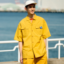  urbanstandard2020ss Japanese retro yellow shirt short-sleeved mens loose juvenile sense half-sleeved shirt
