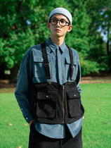 UrbanStandard Japanese retro tooling vest Loose multi-pocket corduroy vest tide strap horse clip