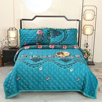  Bed cover 2020 New upscale Crystal suede printed non-slip warm bedsheet ab version single double tatami