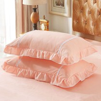  Pillow headgear summer ice silk lace floral lace Korean version Princess pillowcase pair of single double lotus leaf edge pillow leather pillows