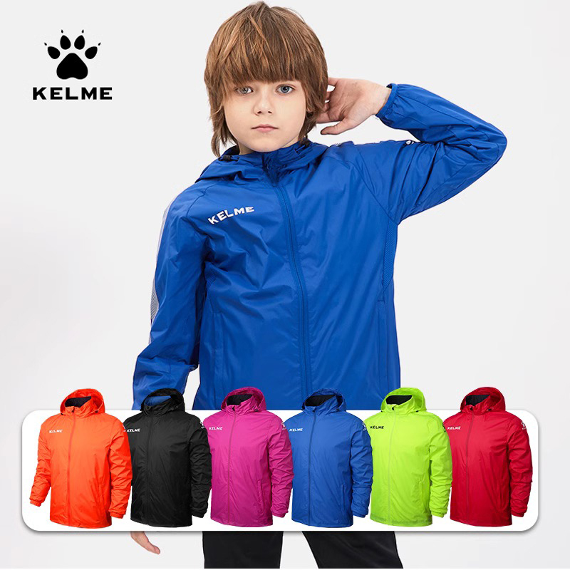 Kelme Children's Windbreaker Raincoat for Boys, Outdoor Quick-Drying Sports Football Training Clothing