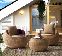  Rattan chair three-piece leisure balcony sofa Courtyard imitation rattan coffee table table and chair Outdoor round chair sun room table and chair combination