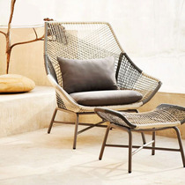  Nordic outdoor rattan sofa rattan chair three-piece model room Creative villa Hotel rattan table and chair Balcony small sofa