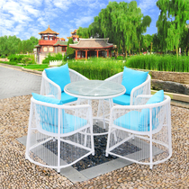  Outdoor balcony rattan chair five-piece combination Garden model room simple living room Nordic creative high-end rattan chair coffee table