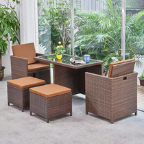 Outdoor rattan chair three-piece outdoor garden sun room table and chair combination courtyard leisure storage storage rattan furniture