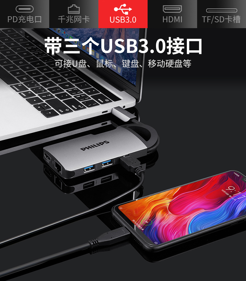 HDMI máy chiếu phụ kiện máy tính xách tay không khí MacBookPro usb-c PD Philips Docking bộ chuyển đổi loại-c của Apple Computer Interface để sạc mở rộng trung tâm nhiều chuyển đổi - USB Aaccessories quạt sạc mini