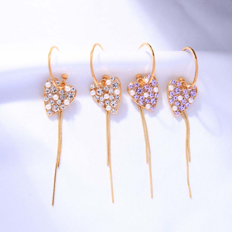 Love Earrings Long Heart-shaped Tassel Silver Earrings Wholesale Nihaojewelry display picture 5