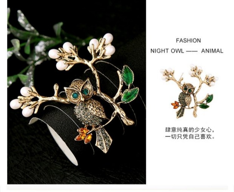 Trâm nữ châu Âu và Mỹ phong cách retro cá tính trang sức hoang dã chim nhỏ nhánh cú với kim cương trâm kim cương nữ huy hiệu kute