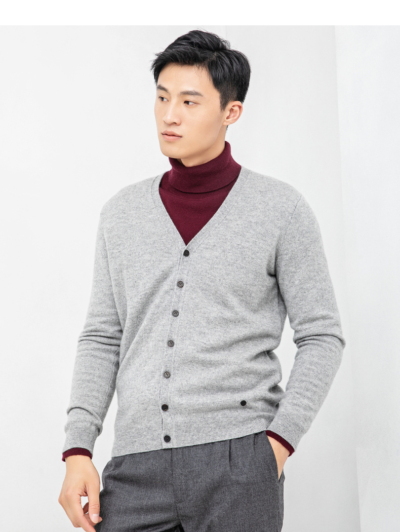 Ordos 18 mùa thu và mùa đông mới cổ chữ V dày lên màu hoang dã thuần khiết nam đan len cashmere tinh khiết áo len nam hàn quốc